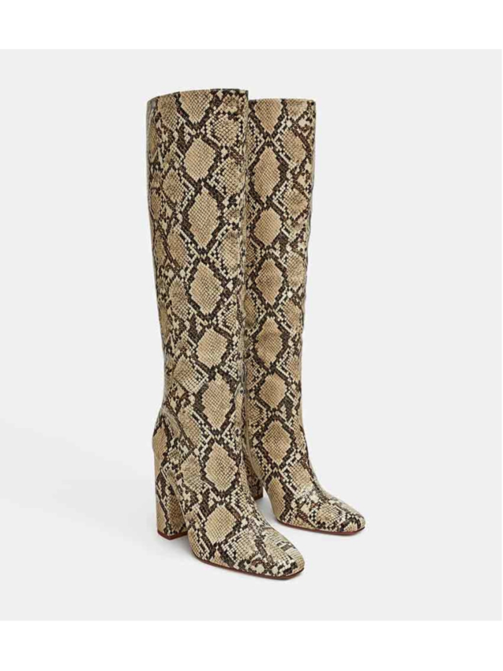 Zara Trafaluc Snakeskin Print Knee-High Block Heel Boots Size 40 US 9 Rare